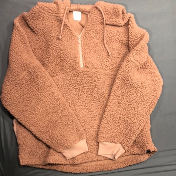 PINK Victoria's Secret Tops - PINK Victoria's Secret Tan Sherpa Hoodie